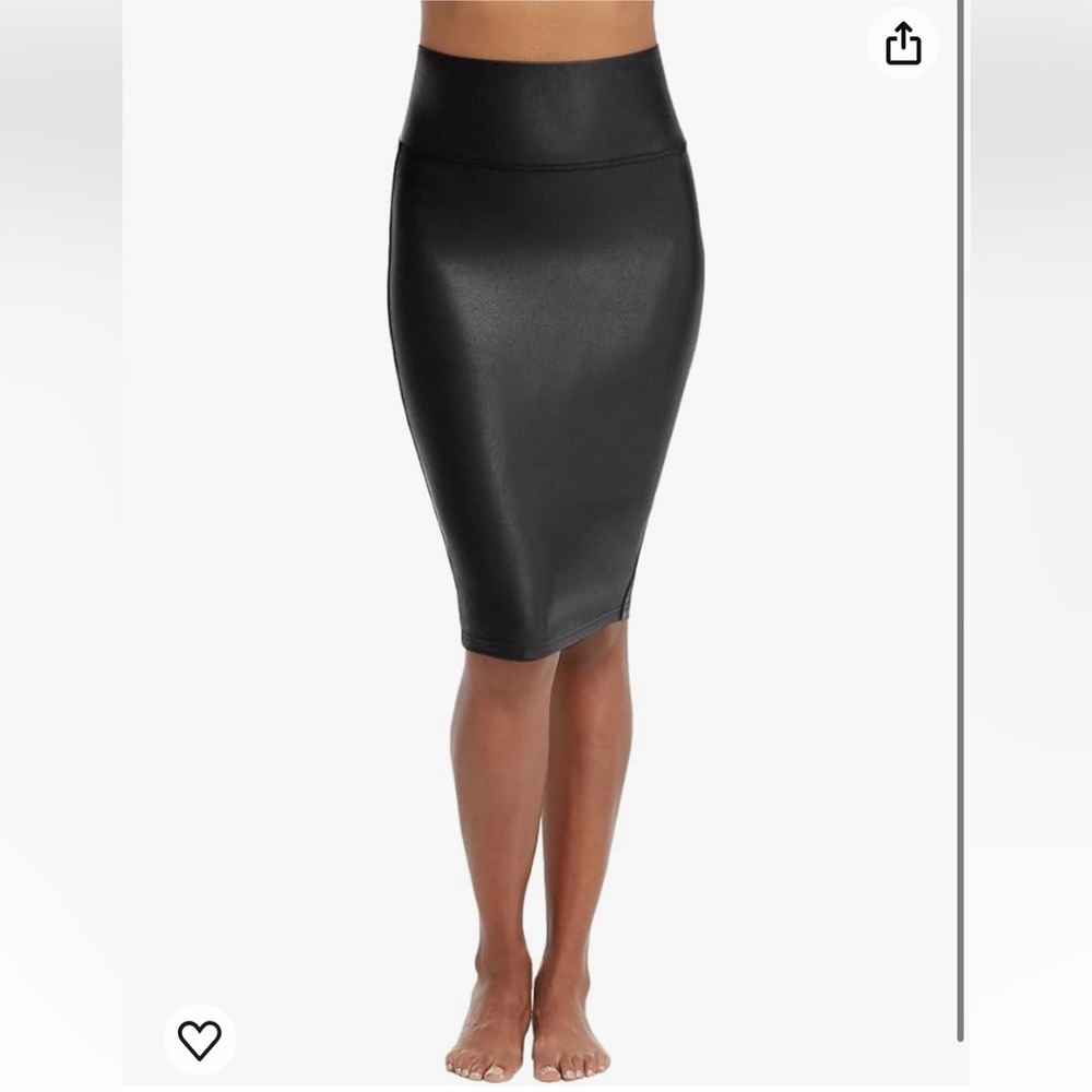 SPANX Black Faux-Leather Midi Pencil Skirt